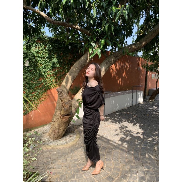 Đầm Body trễ vai tay cánh dơi phần thân nhúng Cao Cấp