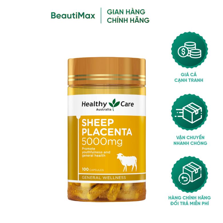 Viên uống nhau thai cừu chống lão hóa, giúp da căng mịnHealthy Care Sheep Placenta 100 viên Beautimax