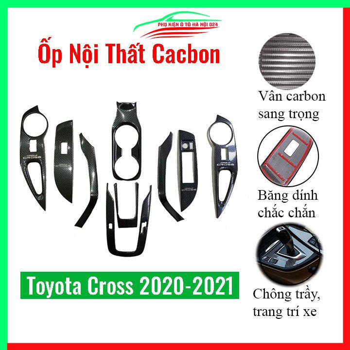 Ốp nội thất cho xe ô tô Toyota Cross 2020 2021 vân cacbon bảo vệ chống trầy xước và làm đẹp xe