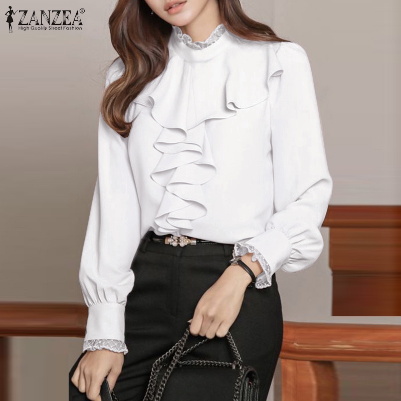 Áo Zanzea cổ cao tay dài bèo nhún cài nút sau lưng thời trang cho nữ