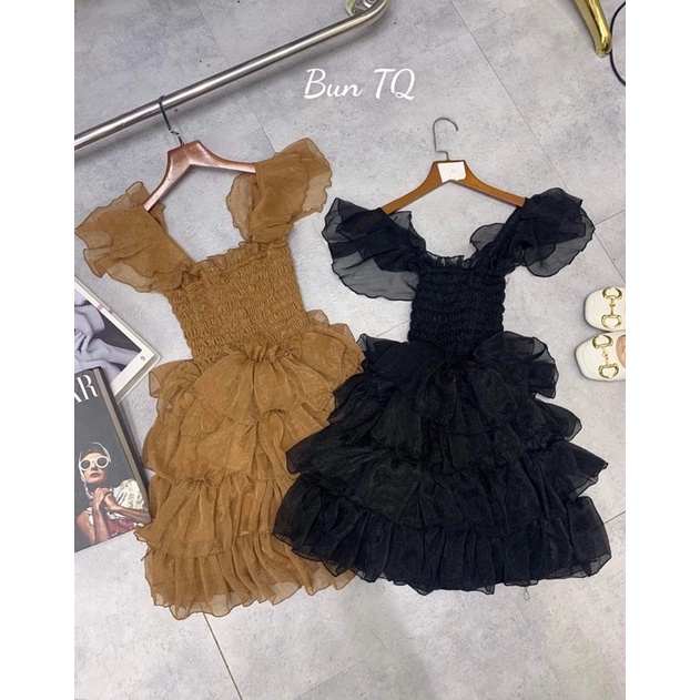 Váy tơ tầng chun ngực