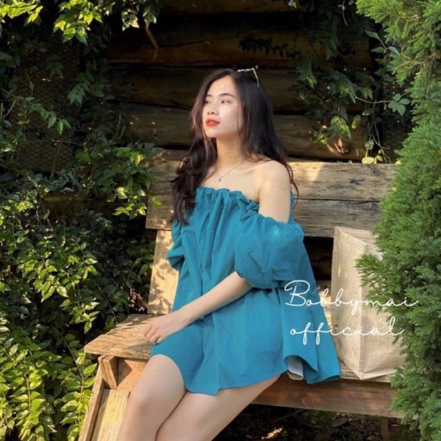 Áo trễ vai tay phồng form dáng giấu quần mặc đi biển du lịch xinh xắn ulzzang MS005