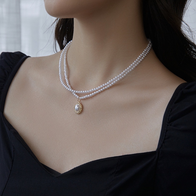 Vòng Cổ Hai Lớp Đính Hạt Ngọc Trai Phong Cách Cổ Điển Thời Trang 2022