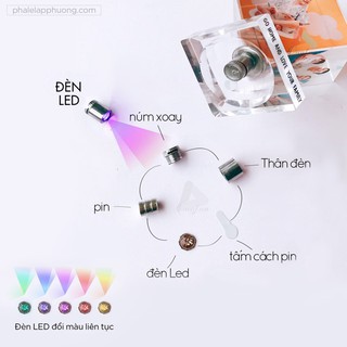 Pha lê lập phương in hình LIGHT (đế xoay, đèn led chạy pin)