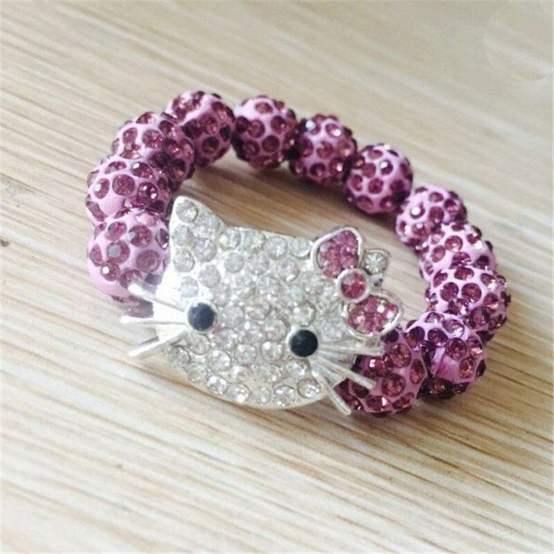 Vòng Tay Hình Mèo Hello Kitty Đính Đá Pha Lê Màu Kẹo Ngọt Xinh Xắn Cho Bé Gái Màu Sắc