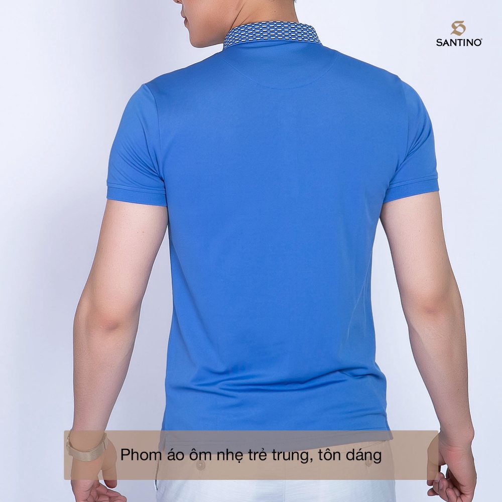 Áo Polo Nam Cá Sấu Santino Form Chuẩn, Màu Xanh Phối  Bo Cổ Co Giãn Thoải Mái Trẻ Trung Chống Nhăn E004