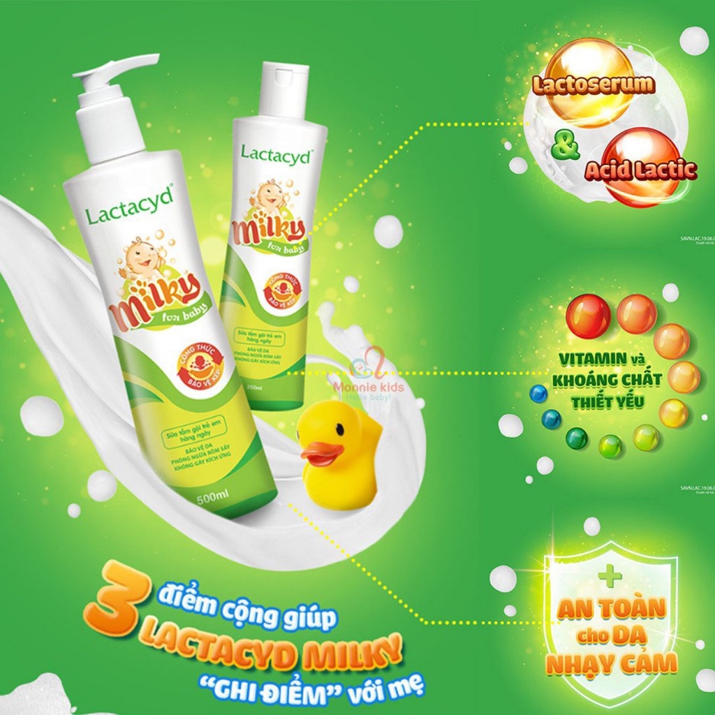 Combo 2 chai Sữa tắm gội trẻ em Lactacyd Milky for baby chai vòi 500ml X2