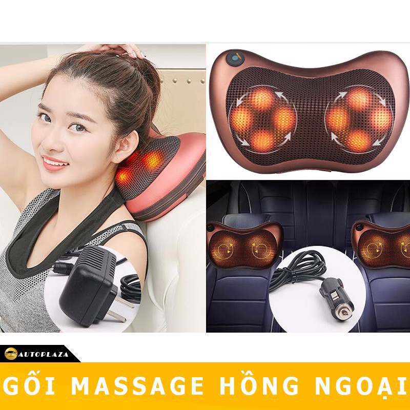 Gối Massage Hồng Ngoại Massage Trị Liệu Đa Chức Năng Có Jack  Dùng Trên Ô Tô.