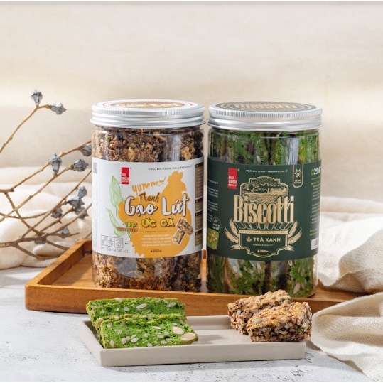 Combo Biscotti Cao Cấp Và Thanh Gạo Lứt Ức Gà 250gr Thương Hiệu Gạch Đỏ Hỗ Trợ Ăn Kiêng Giảm Cân Tiện Lợi