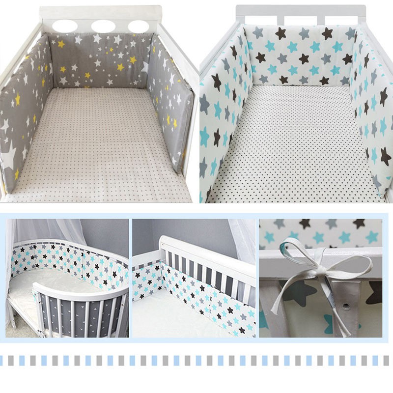 Bộ Đệm Viền Nôi Em Bé Bằng Cotton Mềm Mại Thoáng Khí Chống Rơi