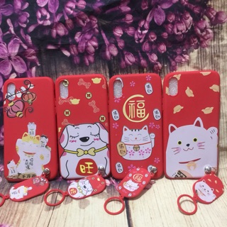 Ốp iPhone X(iPhone 10) họa tiết nổi 3D mèo thần tài may mắn có khoá xỏ tay