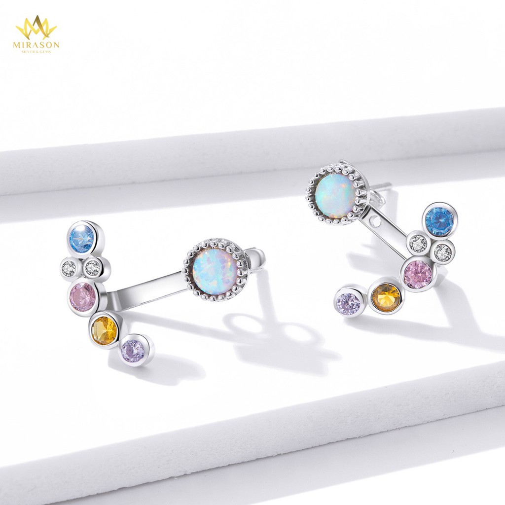 Khuyên Tai Bạc Nữ MIRASON Vòng Nạm Đá Sắc Màu, Chốt Vòng MBT179 - Bông Tai Nữ Bạc 925 Cao Cấp