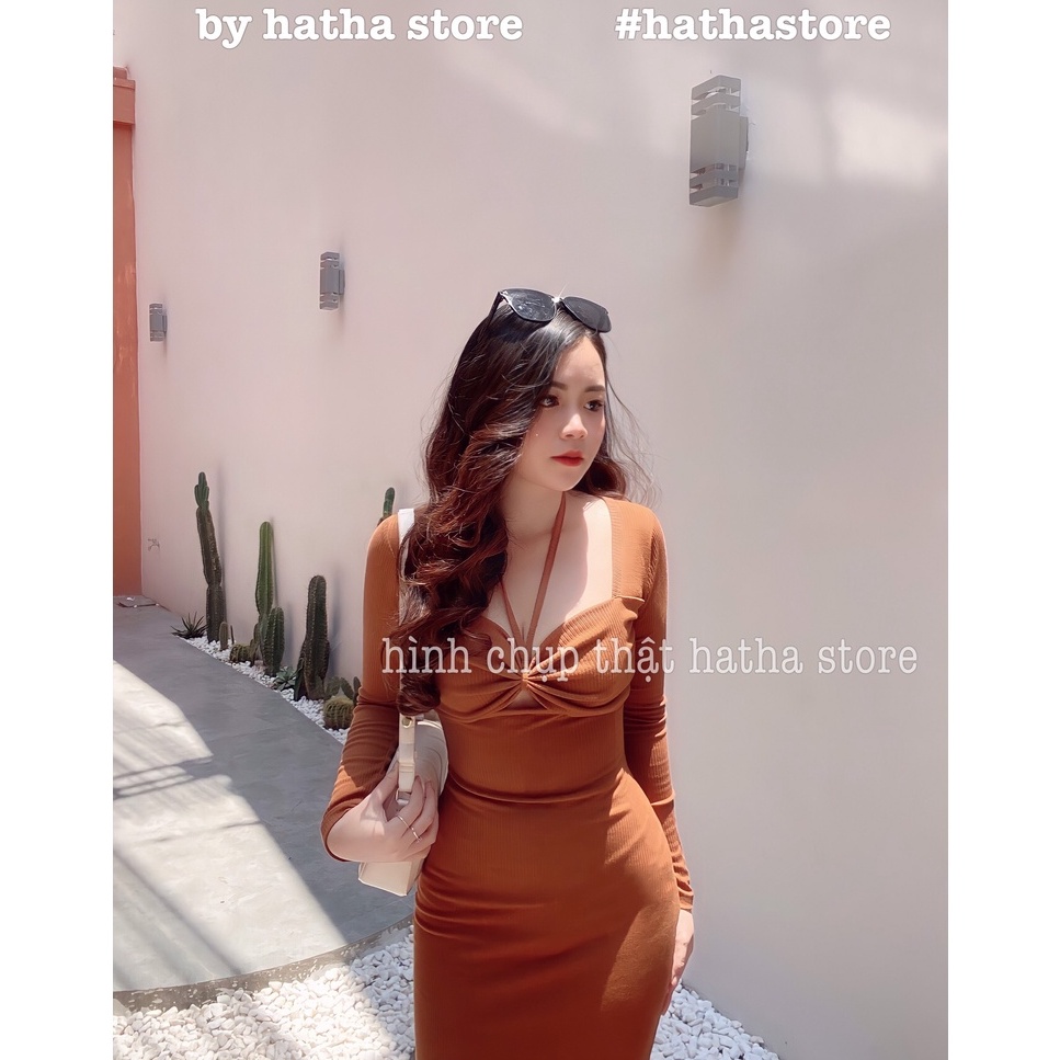 ĐẦM THUN TĂM GÂN DÂY YẾM CỘT CỔ SIÊU SEXY 2 MÀU KÈM ẢNH THẬT CAO CẤP