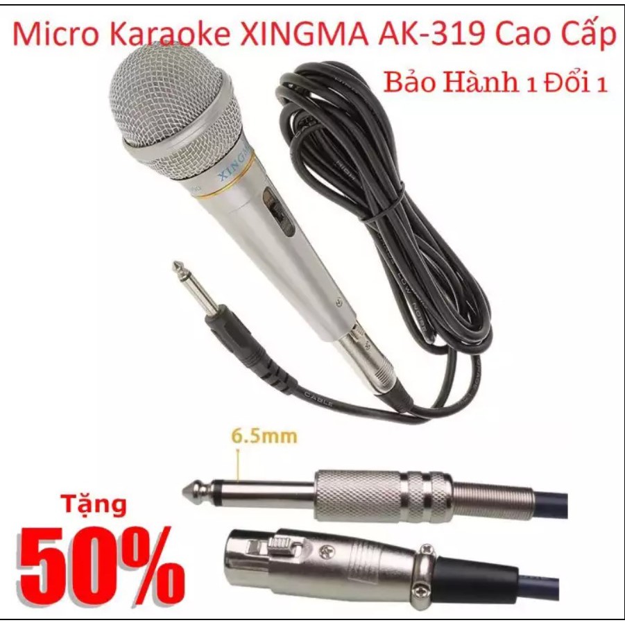 Mic hát karaoke có dây, Micro Karaoke XINGMA AK-319 có màng lọc âm cho âm thanh tuyệt đỉnh - BH 1 ĐỔI 1