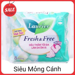Băng vệ sinh Laurier Fresh and Free siêu mỏng có cánh và không cánh 8 miếng