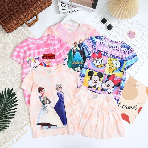 Bộ bé gái size Đại chân váy quần Đồ bộ cho bé gái 4 5 6 8 10 12 14 tuổi hoạ tiết mickey, elsa, kỳ lân - SGSB