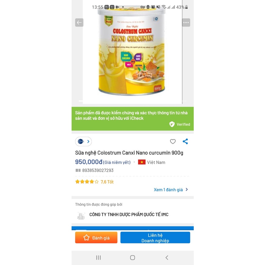 Sữa nghê Colostrum Canxi Nano Curcumin