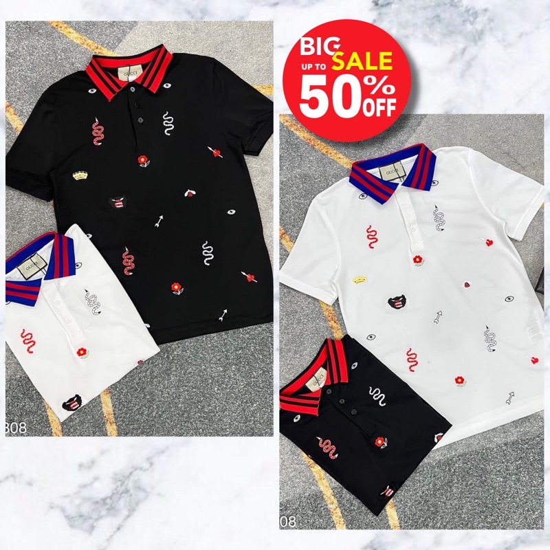 Áo polo gc thêu hoạ tiết hình,áo phông nam thêu hình rắn hổ