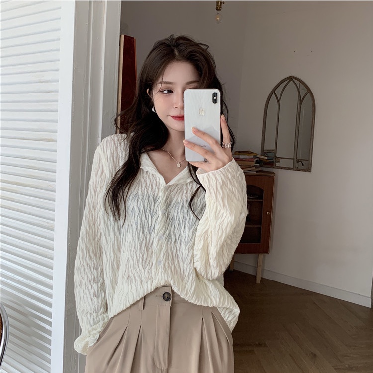 Áo sơ mi Xiaozhainv cho nữ tay dài xếp ly thời trang Hàn Quốc xinh xắn | BigBuy360 - bigbuy360.vn