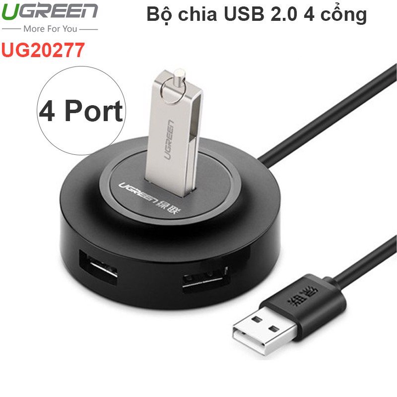 Hub USB 2.0 1 ra 4 cổng Cao cấp Ugreen 20270 20277 Chính hãng CR106 dây 80cm