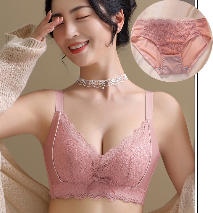 Bộ Quần Áo Lót Ren Hoa Đính Nơ Freeship Áo Nịt Nữ Cao Cấp Nâng Ngực Mềm Mại ,Thông Hơi Có Hạt Massage ALN06