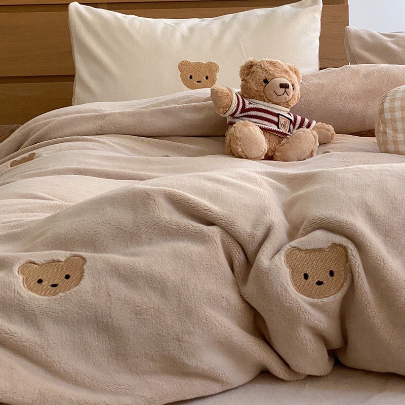 Bộ Chăn Ga Gối Gấu Nỉ Nhung Hàn Quốc Baby Dreams