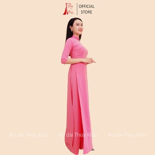 Áo dài trơn lụa Nhật cổ 2 phân màu hồng vỏ đỗ AK19
