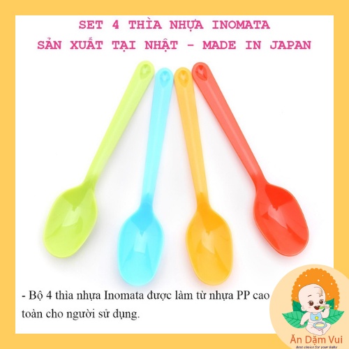 Inomata Nhật Bản- Sét 4 thìa/dĩa nhựa cho bé ăn dặm.