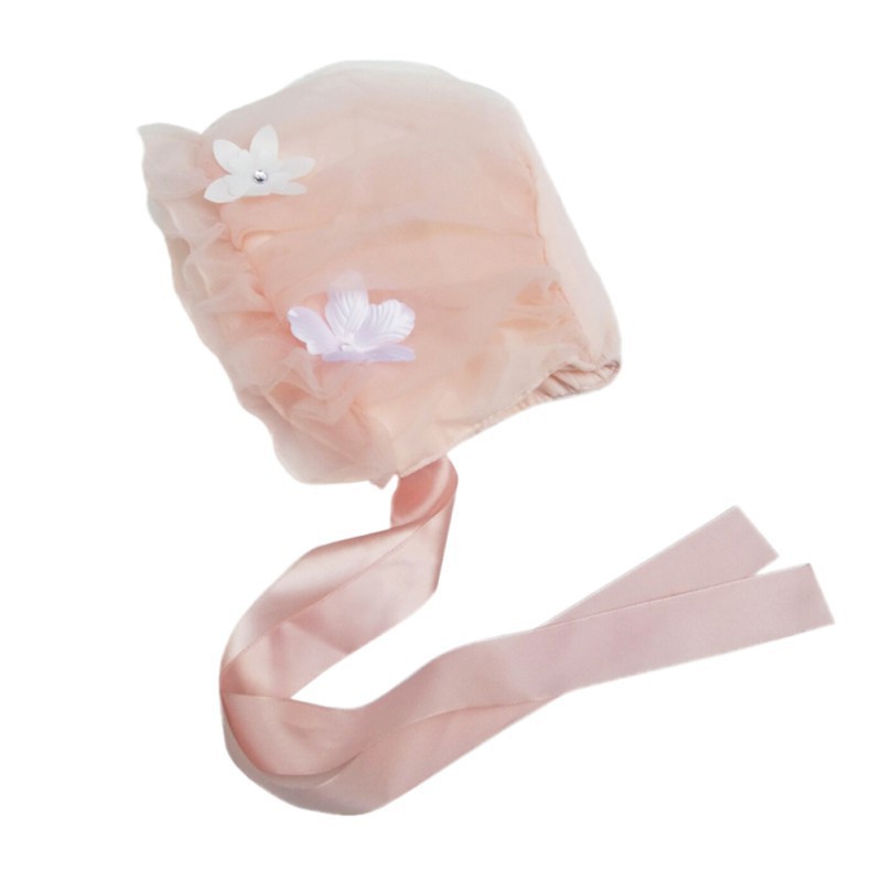 Nón tai bèo công chúa phối vải voan dễ thương có dây cột cho bé gái