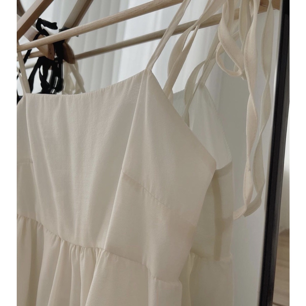 [Ảnh thật] Váy 2 dây babydoll voan tầng thắt nơ vai 2 lớp ulzzang - Đầm hai dây maxi dáng xòe 3 tầng