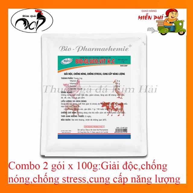 Glucovit KC-combo 2 gói x 100g-giải độc,chống nóng,chống stress,cung cấp năng lượng cho gà con,gà tơ,gà đá.