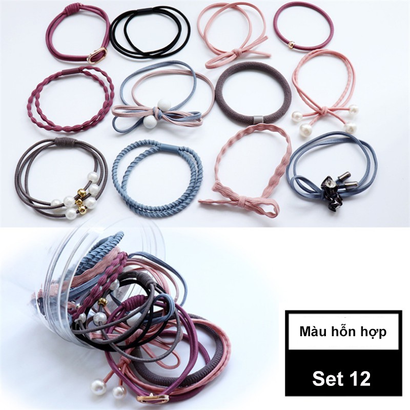 Bộ 12 thun cột tóc kiểu phong cách thời trang ngọt ngào đầy cá tính