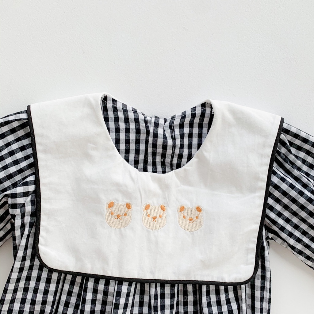 Bộ Áo Liền Quần Cổ Họa Tiết Gấu Dễ Thương Cho Bé Sơ Sinh