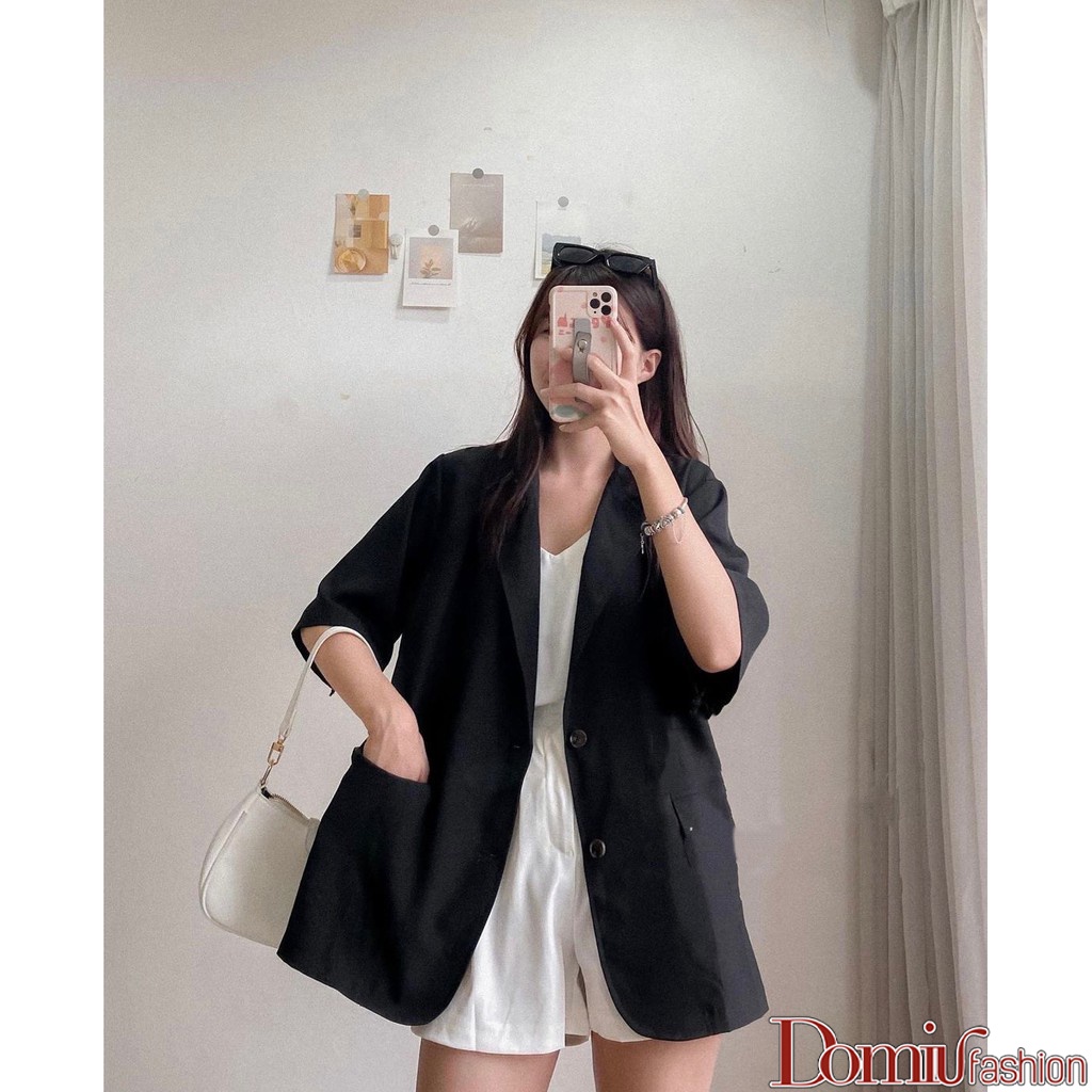 Áo vest - blazer nữ cộc tay kiểu dáng hàn quốc nhẹ nhàng công sở 2 cúc - Domiu HX03