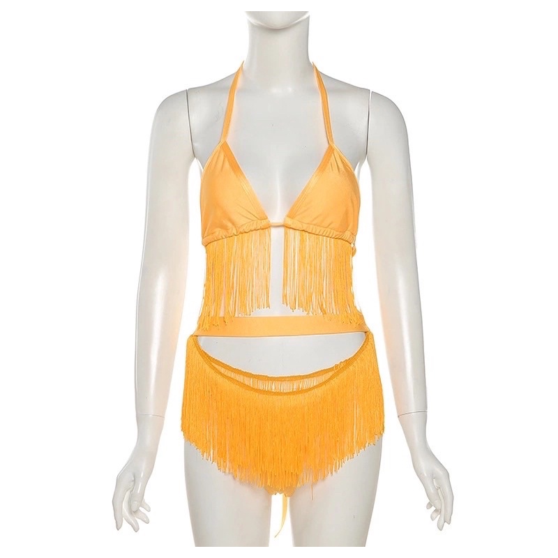 BIKINI lưng cao,màu cam neon tua rua siêu siêu HoT🍎🍎3.67