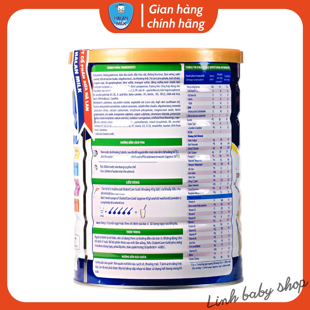 Sữa tiểu đường Diabetic gold care 400g-900g-Dinh dưỡng đặc biệt cho người tiểu đường, tiền tiểu đường,Halanmilk