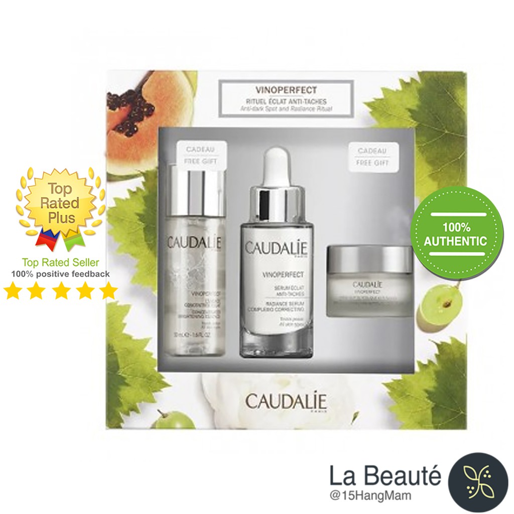 Set Caudalie Vinoperfect Anti-Dark Spot And Radiance Regimen - Bộ Chăm Sóc Da Gồm Serum, Kem Dưỡng & Nước Thần