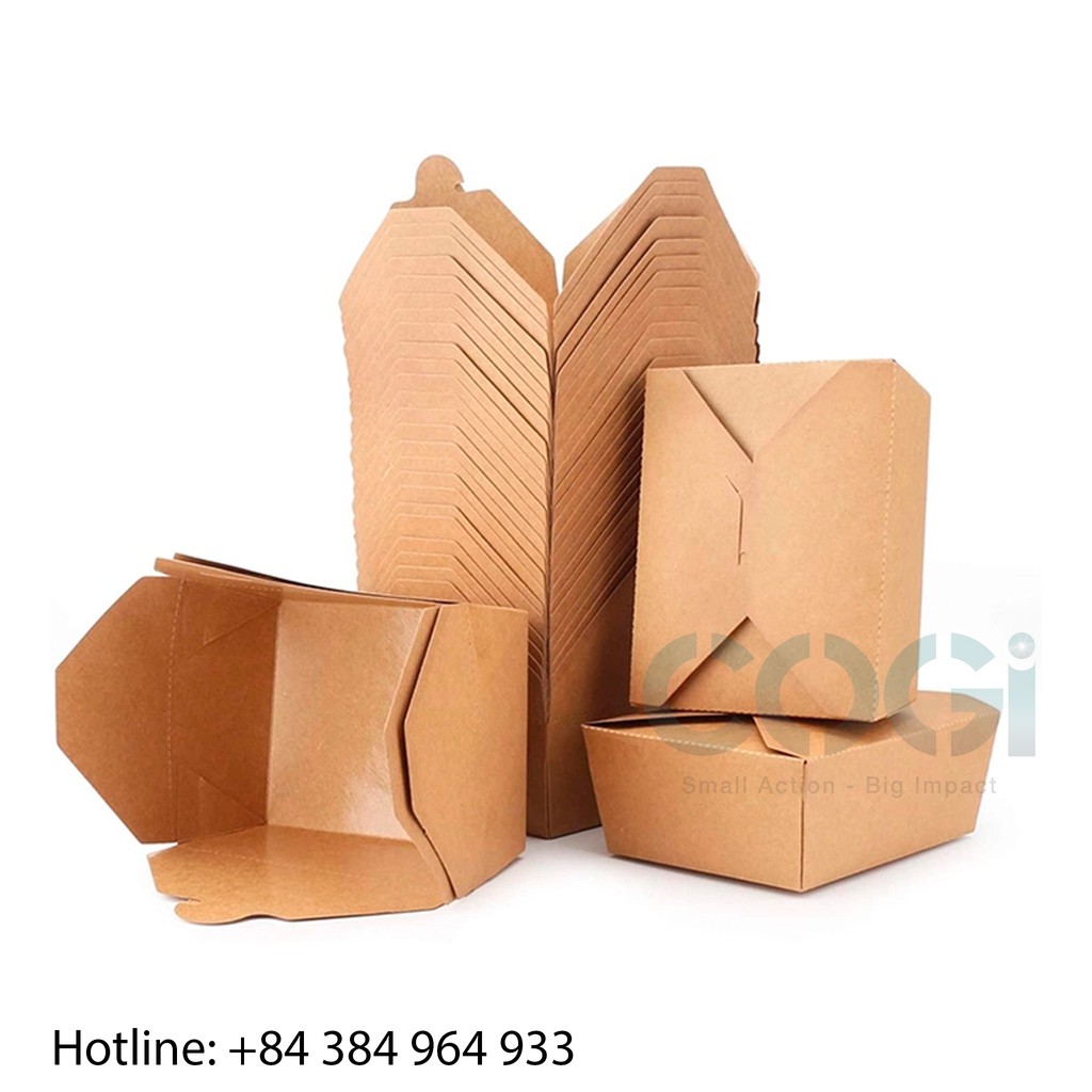 10 HỘP CƠM GIẤY NÂU KRAFT 1400ML- ĐỰNG THỰC PHẨM/ 10 PCS RECTANGULAR KRAFT PAPER BOX