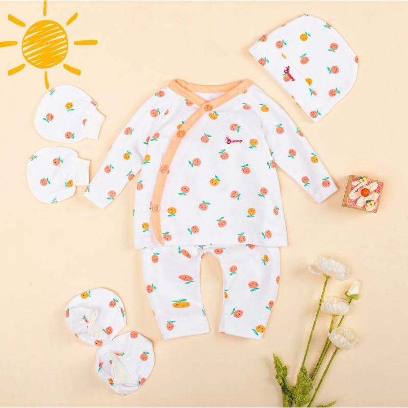 Bộ bé trai sơ sinh cài chéo cao cấp Bunny bao gồm nón vớ