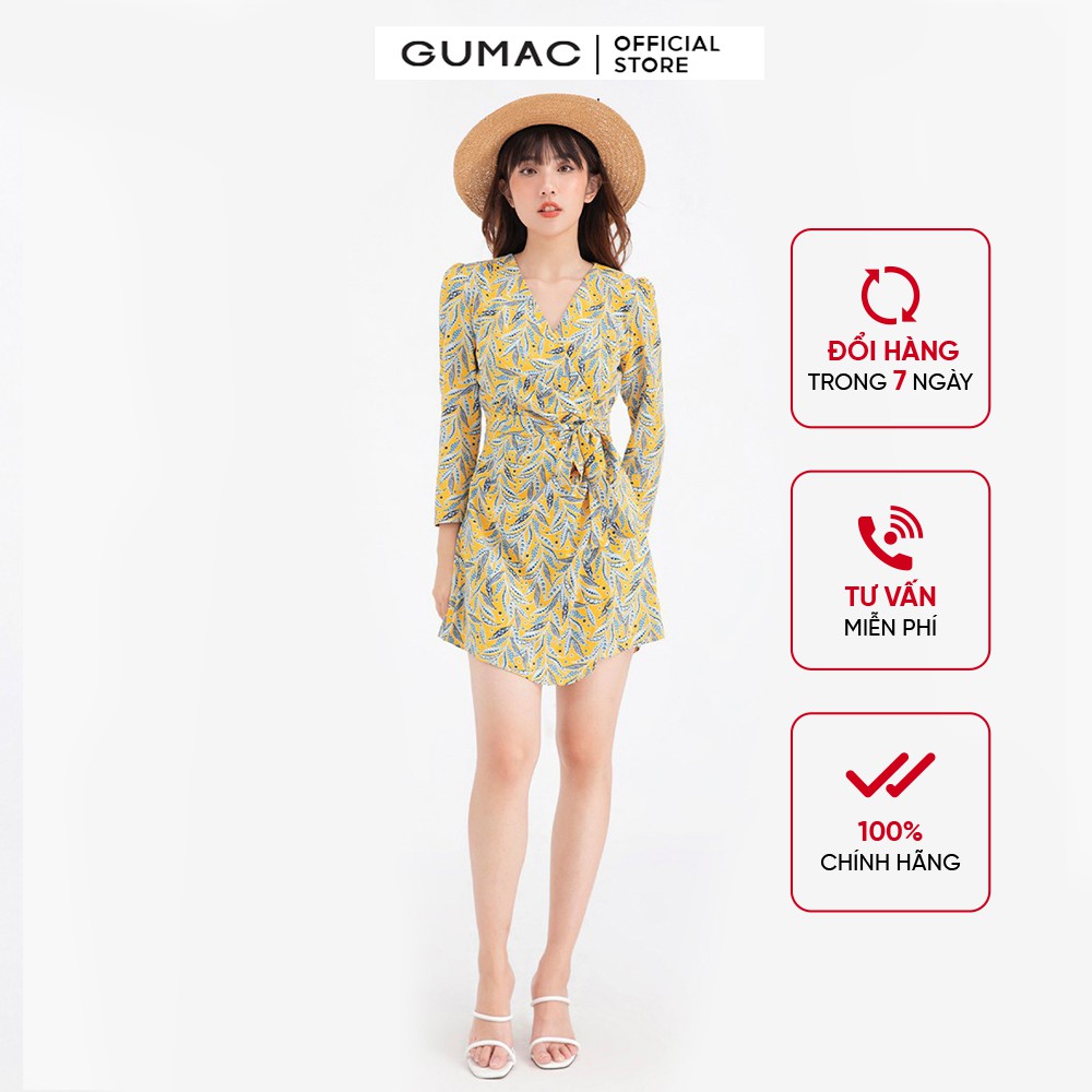 Jumpsuit xếp ly họa tiết hoa lá GUMAC DB625