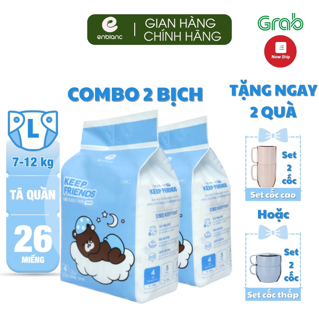 Combo 2 Tã Quần Size L26 ENBLANC KEEP FRIENDS Siêu Thấm Hút, Thoáng Mát Cho Bé Trai, Bé Gái