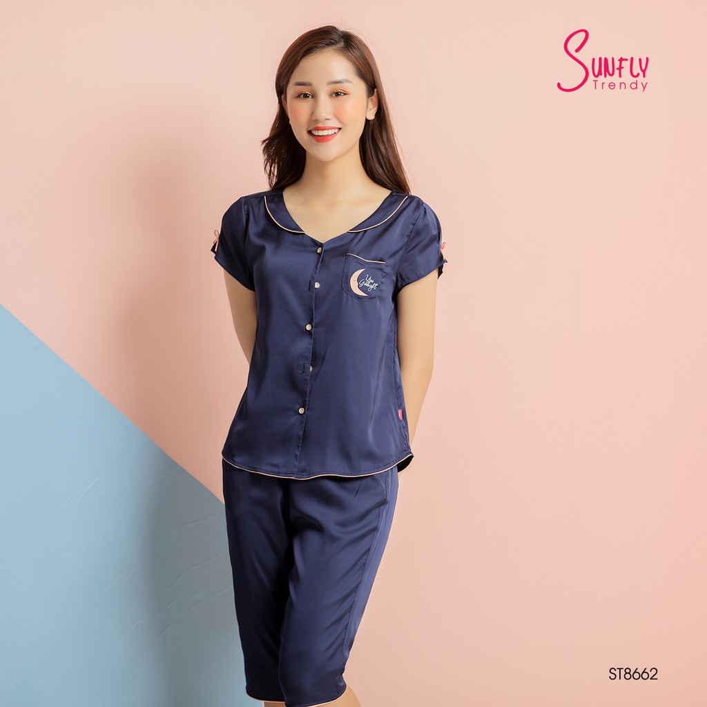 Bộ pijamas lụa Sunfly áo cộc quần ngố ST8662