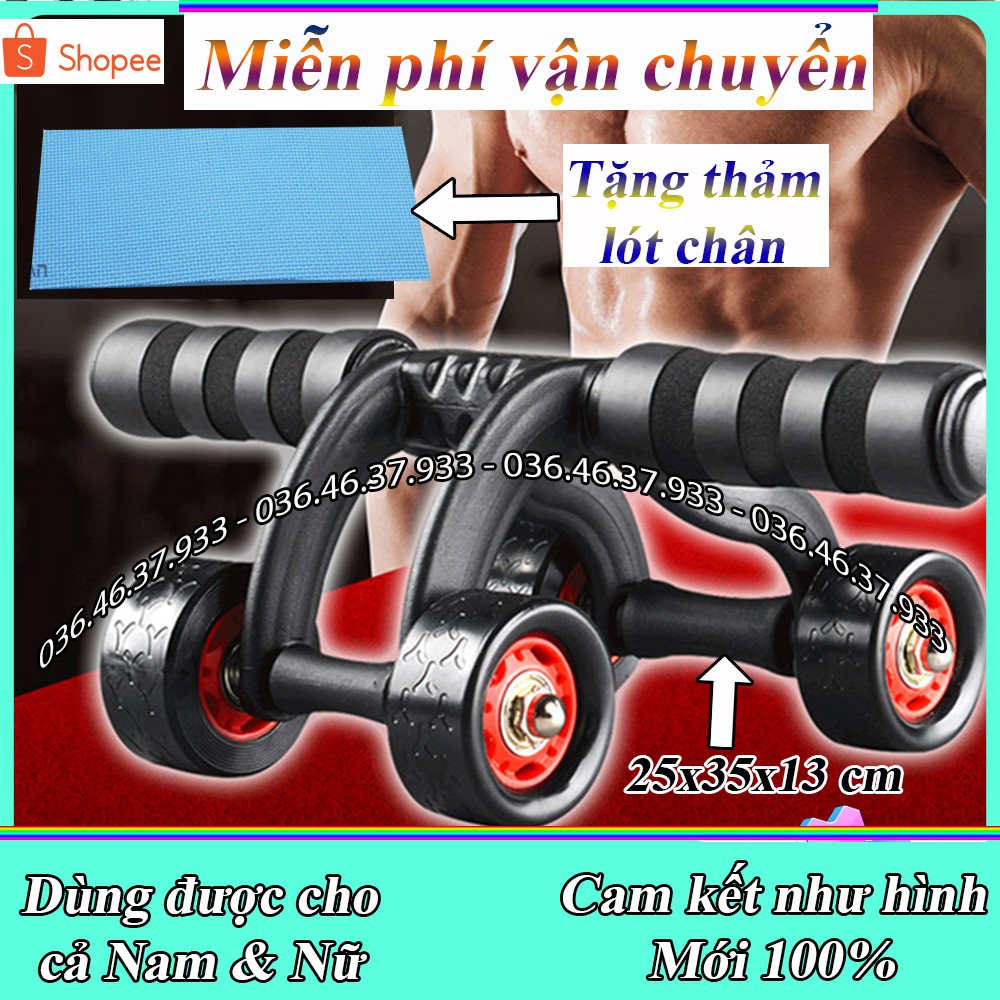 Con lăn tập cơ bụng AB 4 bánh cao cấp Kèm Thảm Dụng cụ tập gym cho nam Kiêm bánh xe lăn đẩy tập cơ bụng