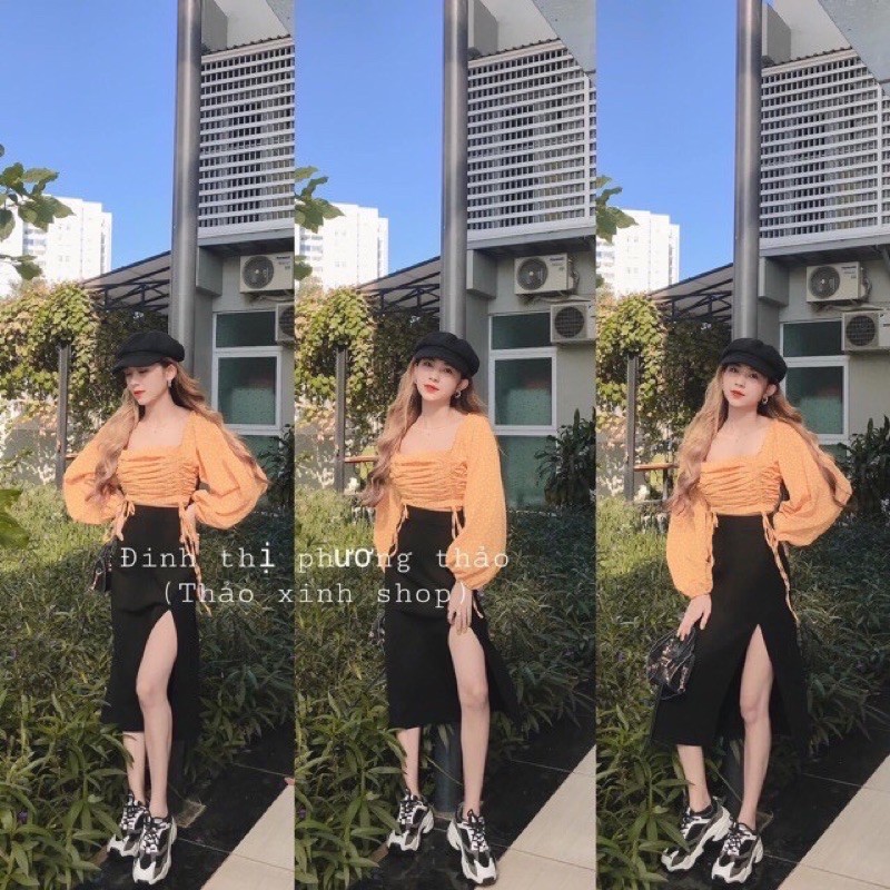 Chân váy midi xẻ tà siêu hit hot
