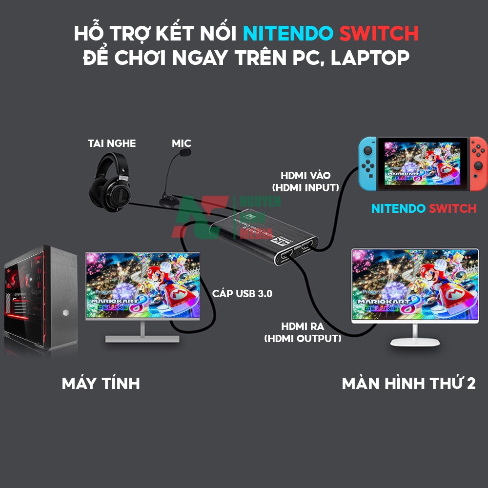 Bộ Chuyển HDMI to USB 3.0 Video Capture Card 1080P 60FPS Tích Hợp Cổng Micro và Cổng Tai Nghe