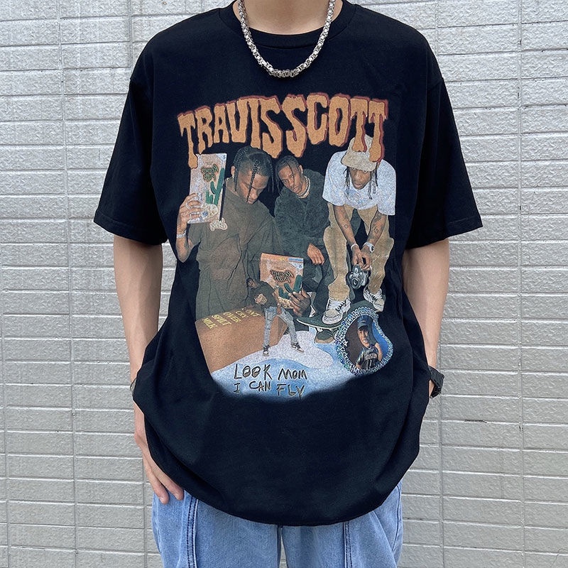 Áo thun tay ngắn cổ tròn in chữ thời trang hip hop