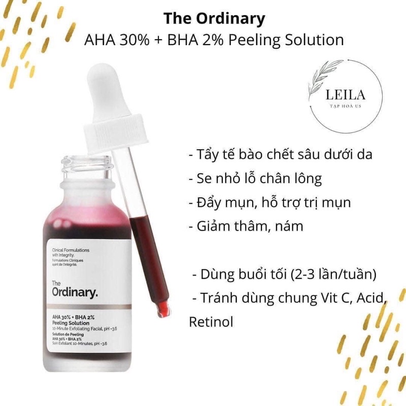 Serum tẩy tế bào chết hoá học AHA 30% + BHA 2% Peeling Solution - The Ordinary