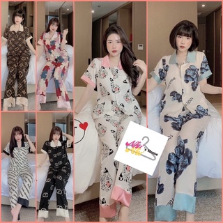 Pijama lụa mango tay ngắn quần dài cổ sen mẫu mới