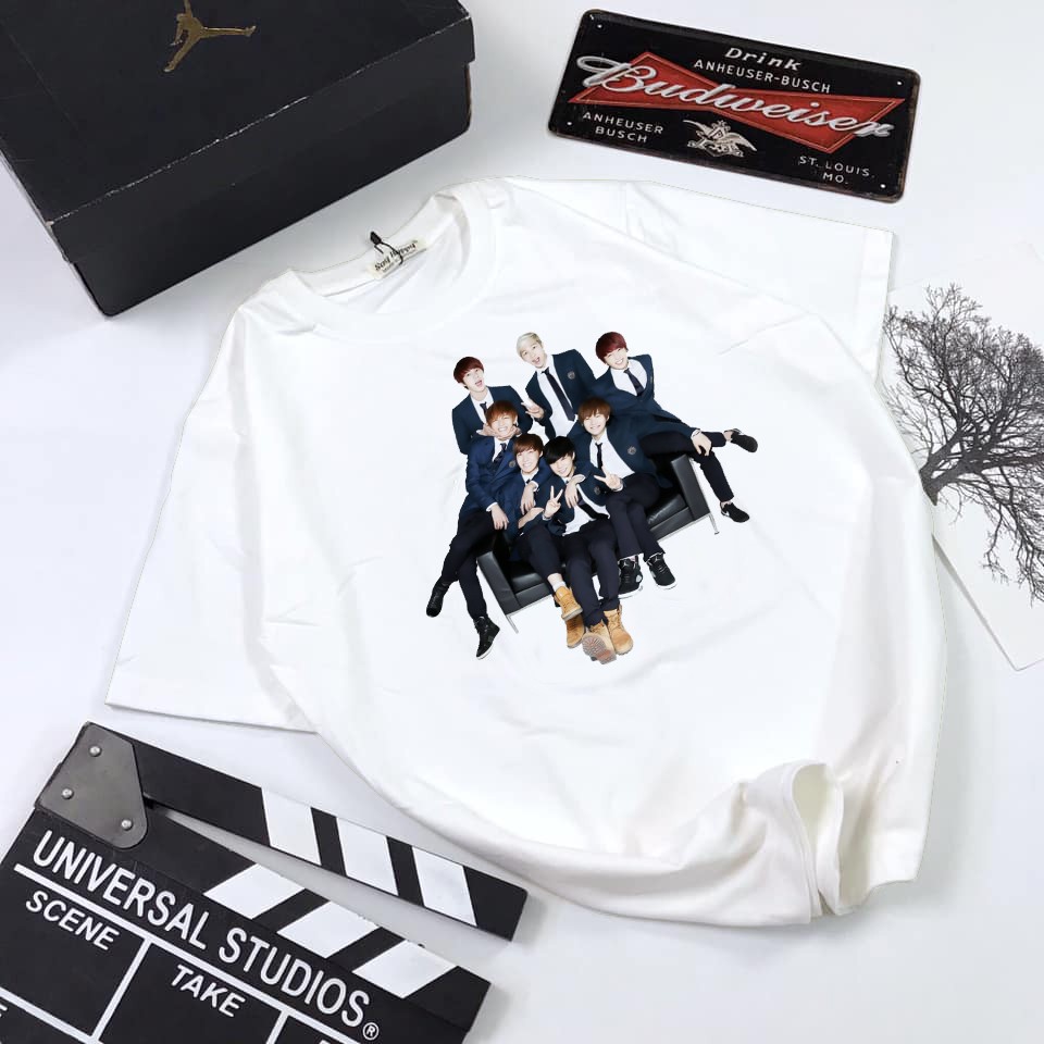 Áo thun Cotton Unisex - Fan BTS Hàn Quốc - K-Pop - Chibi - BTS suit xanh