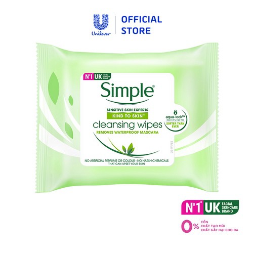  Khăn tẩy trang Simple Cleansing Facial Wipes 25 tờ